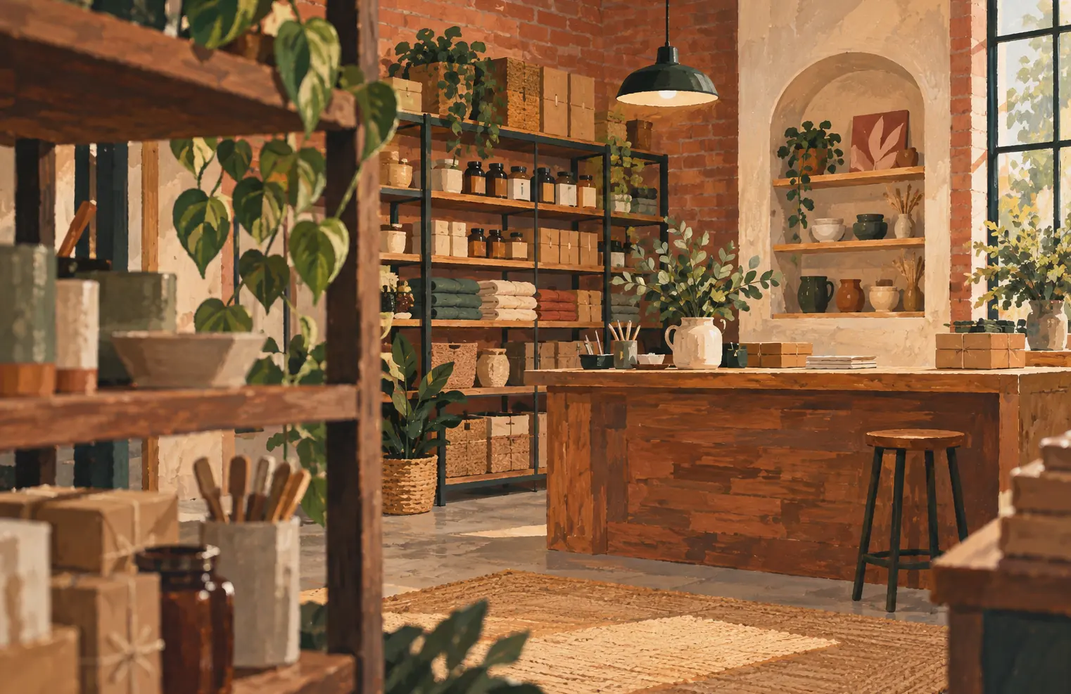 Illustration of local businesses and their working space